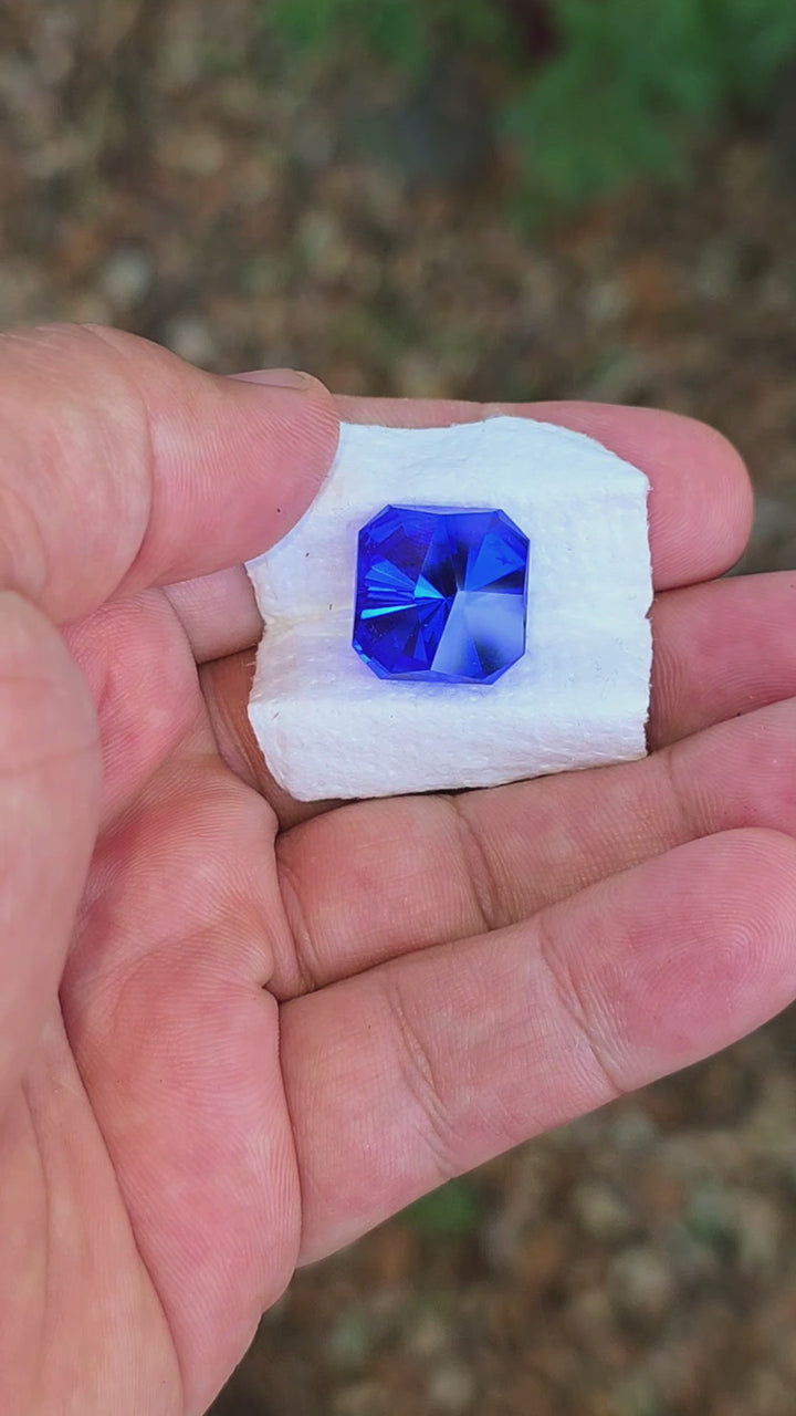 Djeva Fire Blue Lab Spinel, Tessellation Cut, 19.52 Carats
