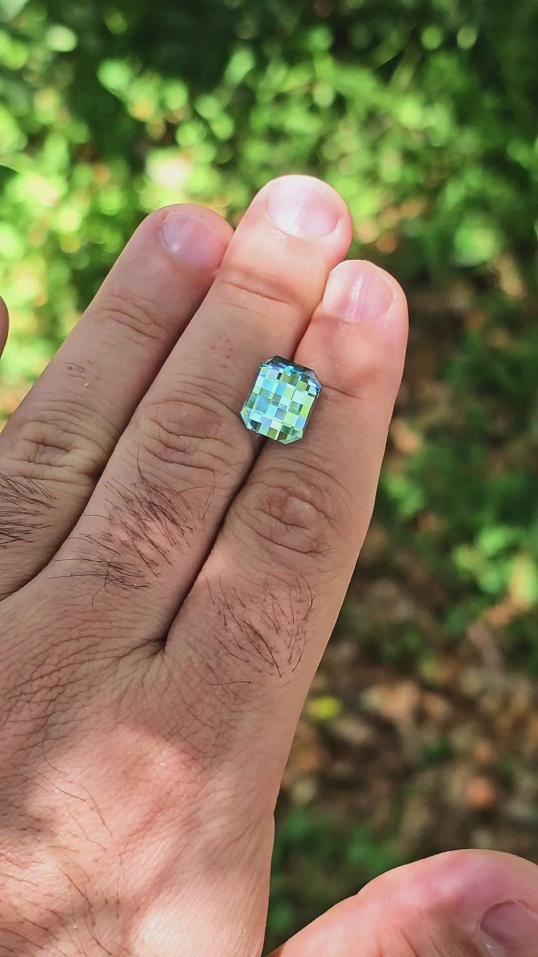 Aqua Blue Lab Sapphire, Pixel Rectangle Cut, 8.90 Carats