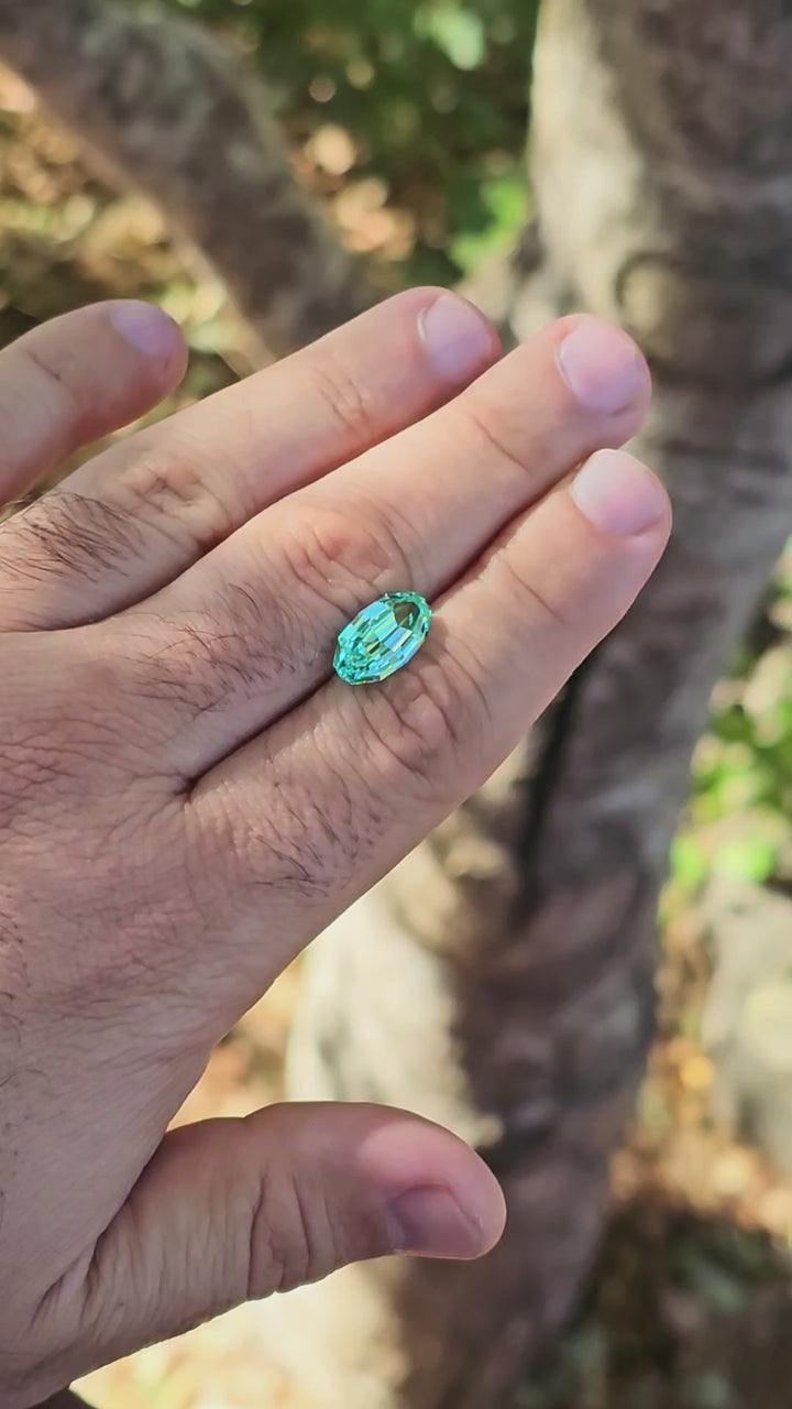 Pastel Mint Laser Garnet, Long Step Oval Cut, 5.41 Carats