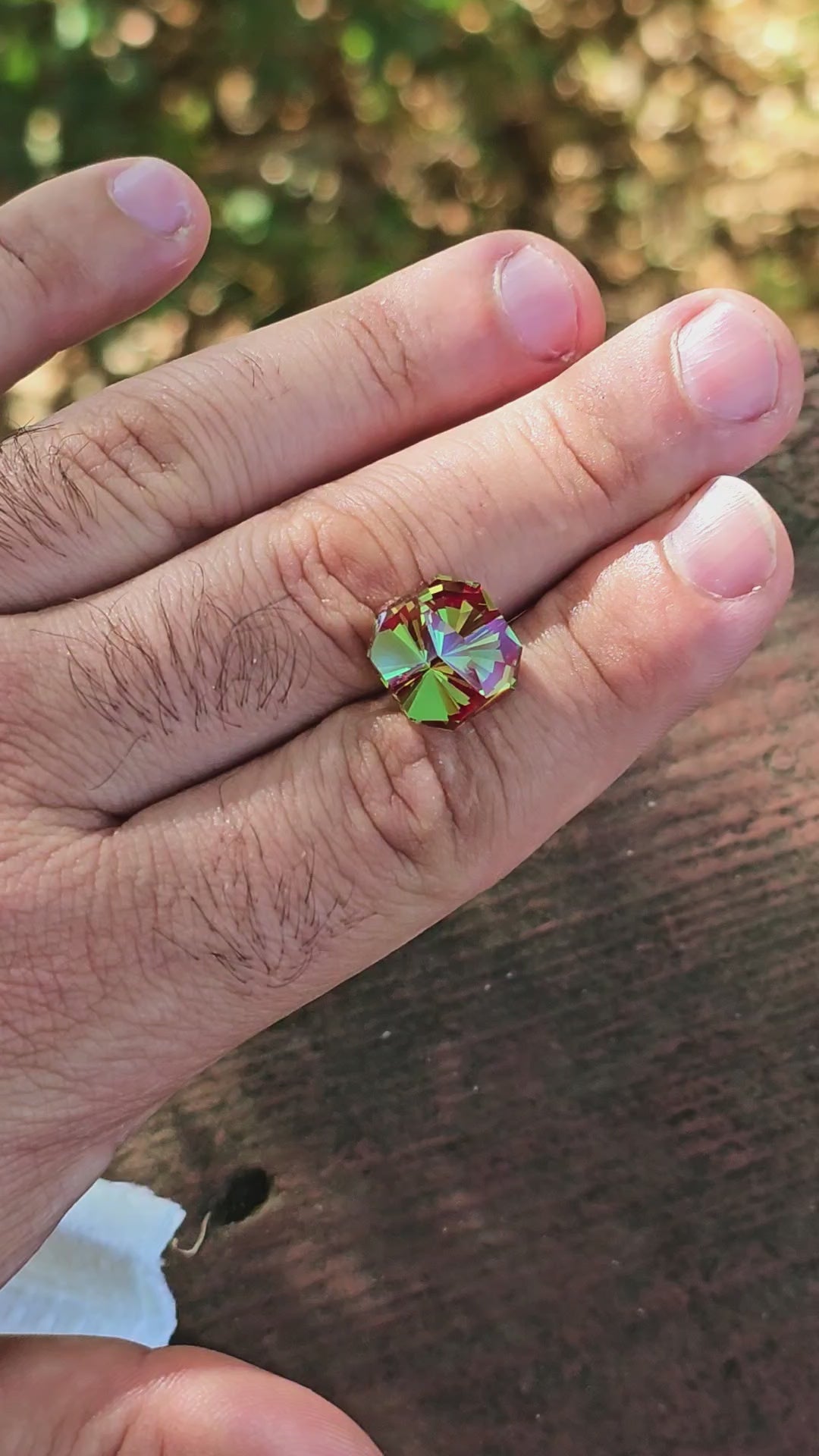 Green and Red Christmas Garnet, Tessellation Cut, 14.60 Carats