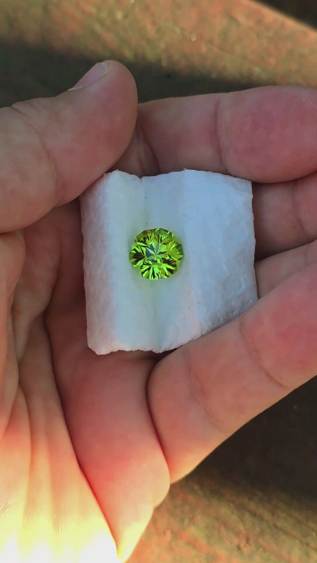 Peridot Green Colored Lab Sapphire, Gnome's Geode Cut, 5.32 Carats