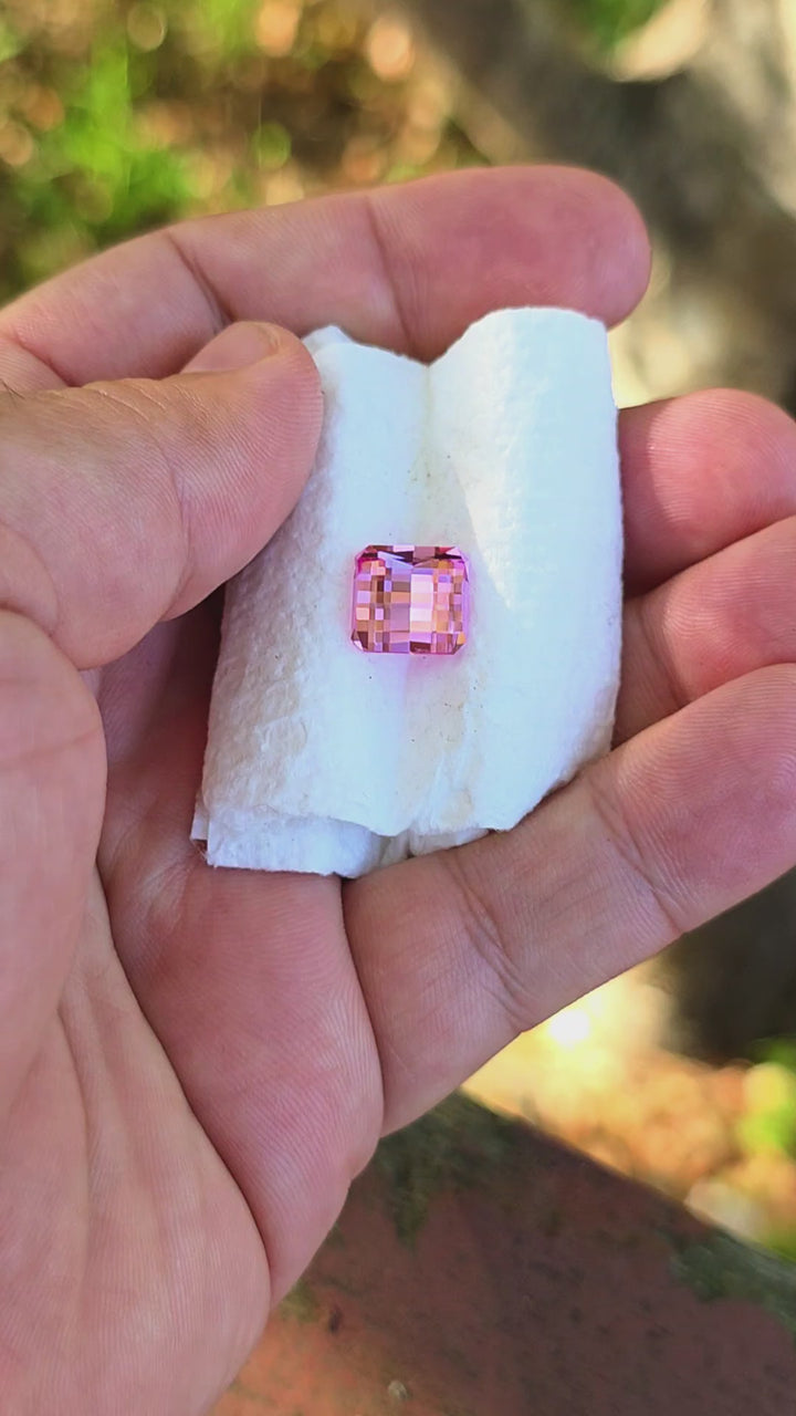 Light Pink-Orange Padparadscha Lab Sapphire, Pixel Square Cut, 6.38 Carats