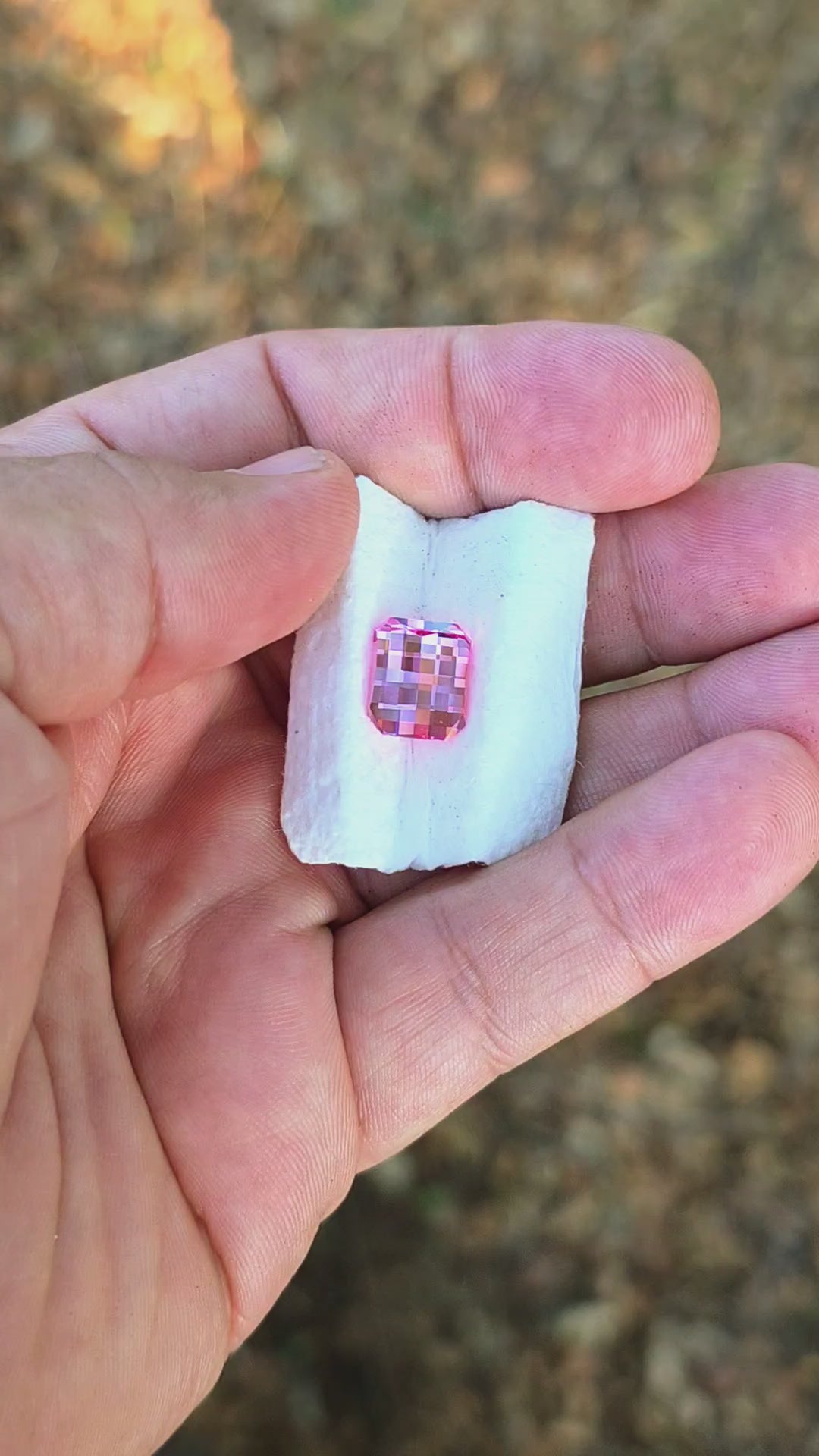 Light Pink-Orange Padparadscha Lab Sapphire, Pixel Rectangle Cut, 6.59 Carats
