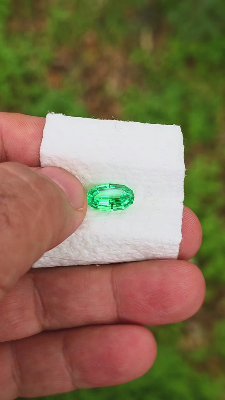 Vivid Green Vanadium YAG, Long Step Oval Cut, 3.60 Carats