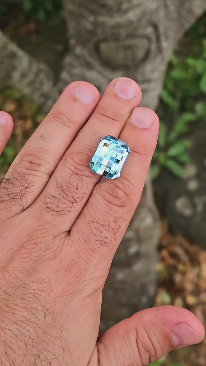 Aqua Blue Lab Sapphire, Pixel Rectangle Cut, 28.60 Carats