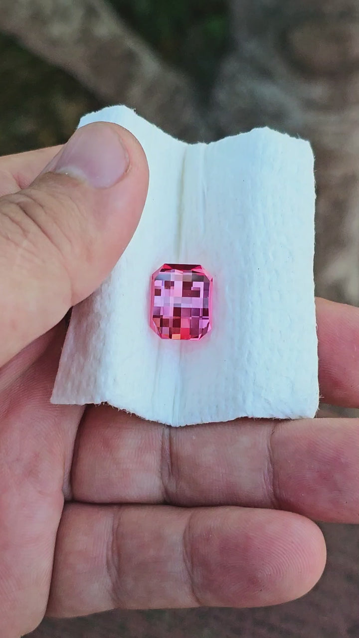 Fire Padparadscha Lab Sapphire, Pixel Rectangle Cut, 11.08 Carats