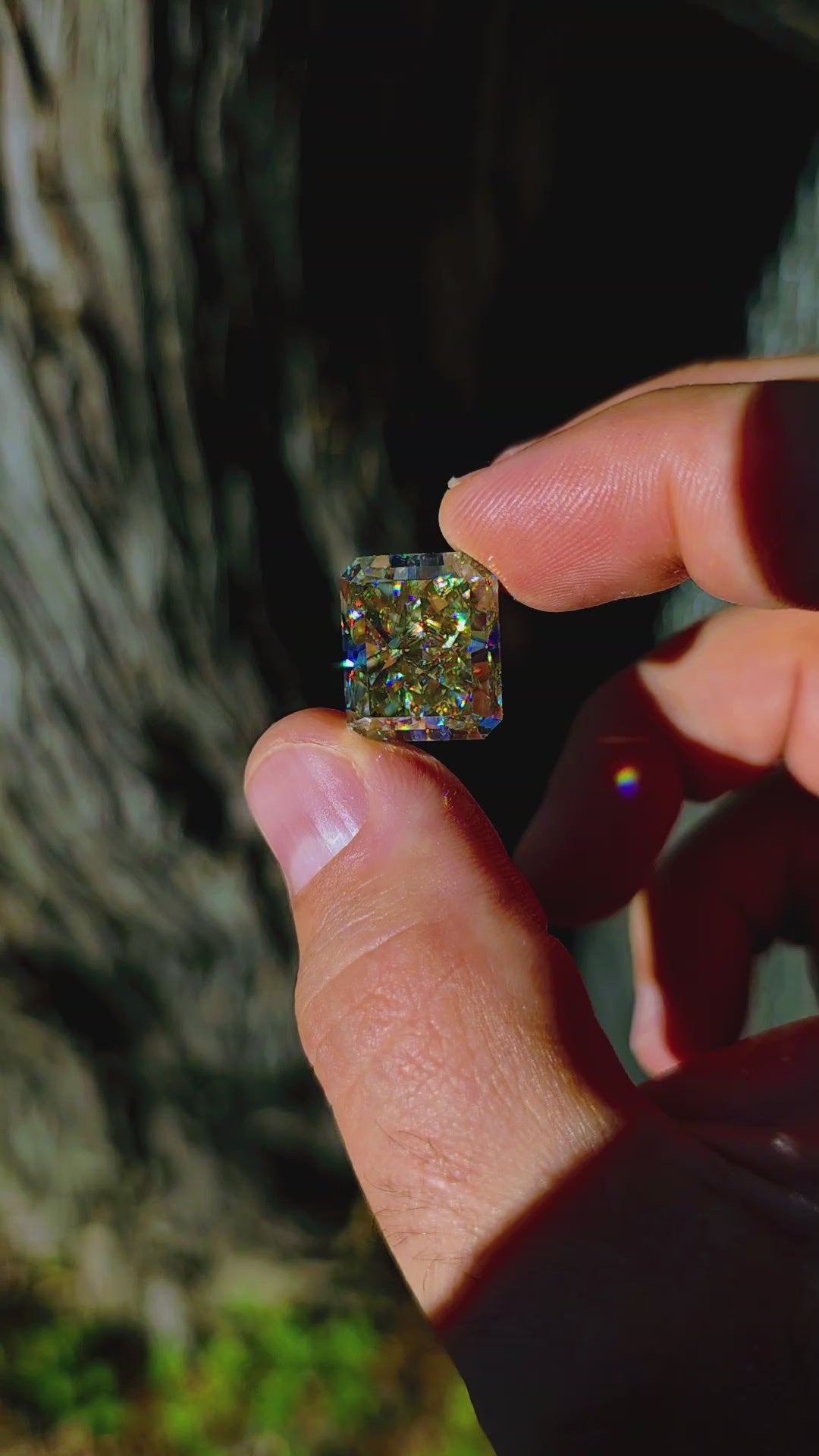 Gray Green Moissanite, Crushed Ice Rectangle Cut, 18.35 Carats