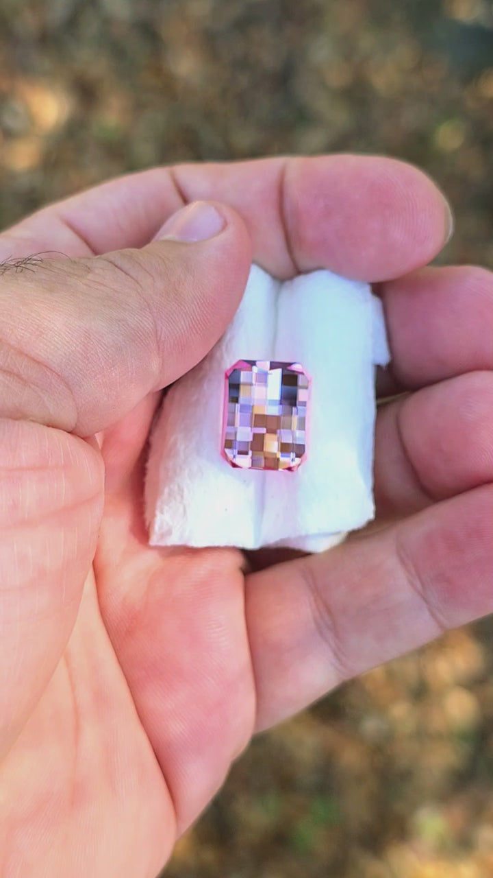 Light Pink Padparadscha Lab Sapphire, Pixel Rectangle Cut, 15.70 Carats