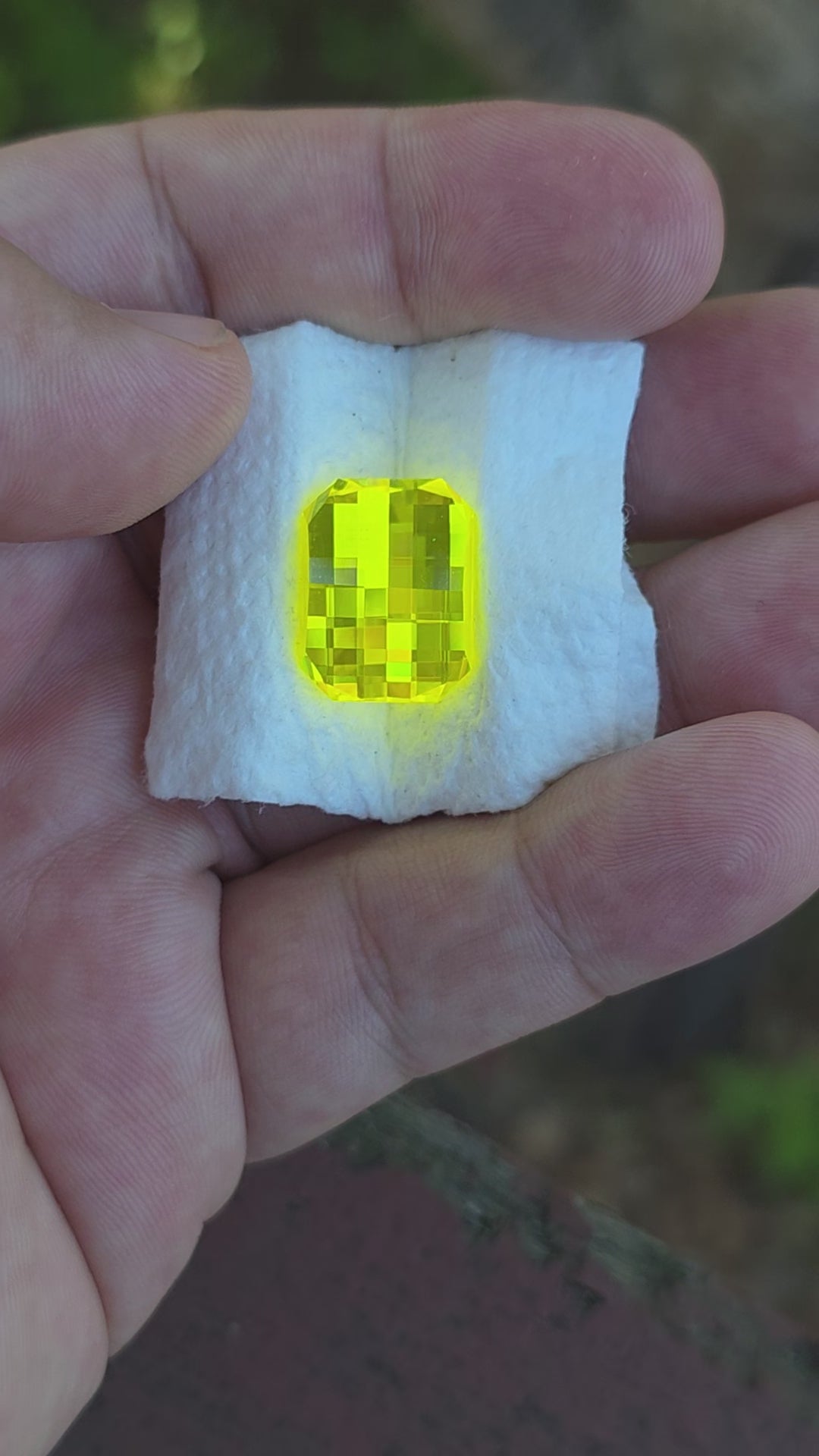 "Ultra" Glow In The Dark Lab Garnet, Pixel Rectangle Cut, 31.08 Carats
