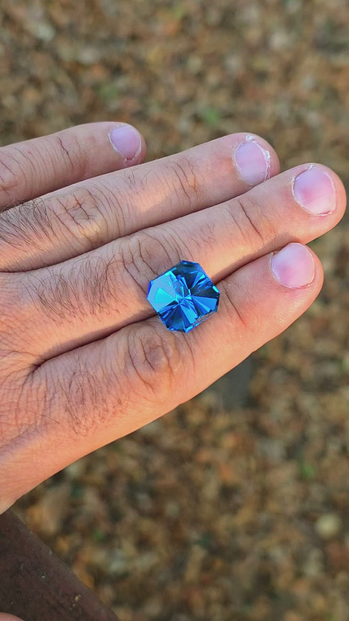 Blue Cobalt YAG, Tessellation Cut, 20.69 Carats
