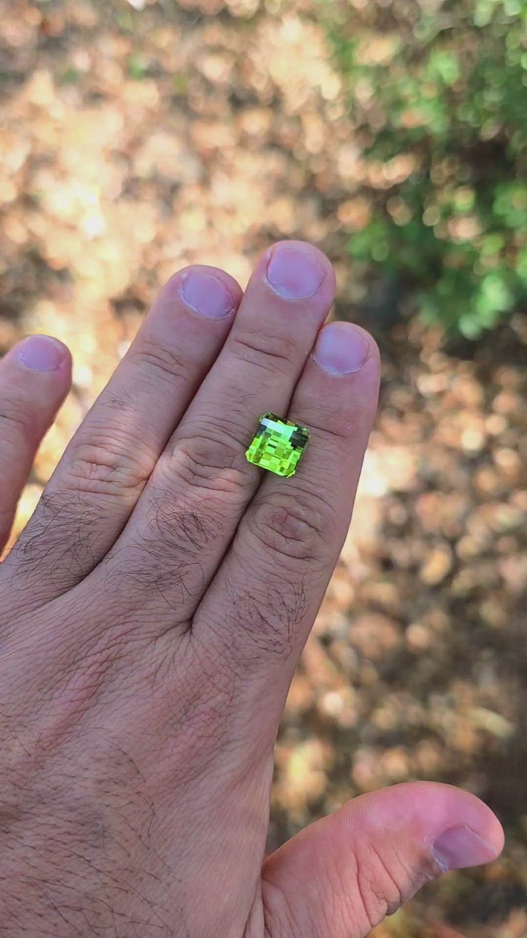 Peridot Green Colored Lab Sapphire, Pixel Square Cut, 8.17 Carats