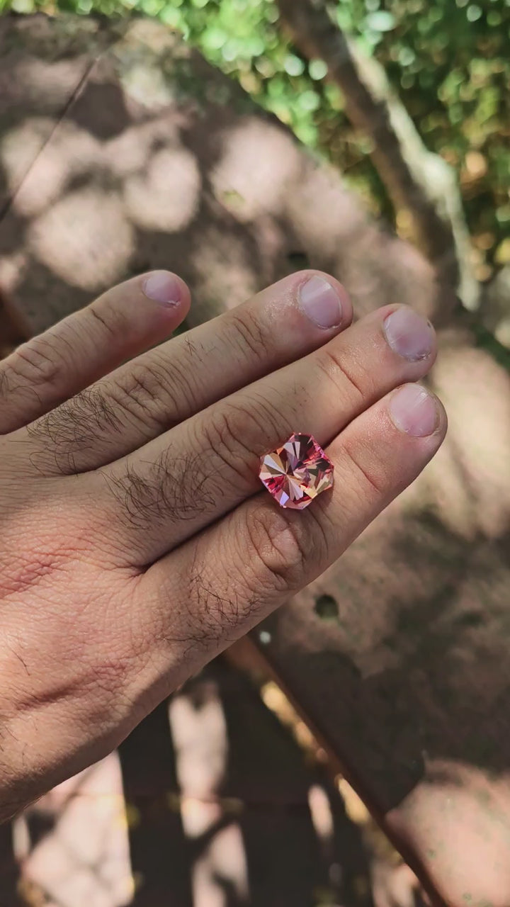 Light Orange Padparadscha Lab Sapphire, Tessellation Cut, 16 Carats