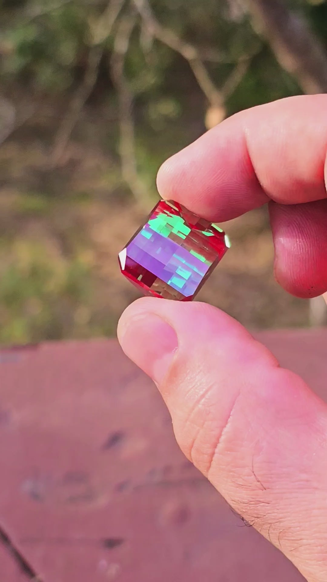 Green and Red Christmas Garnet, Pixel Rectangle Cut, 44.44 Carats