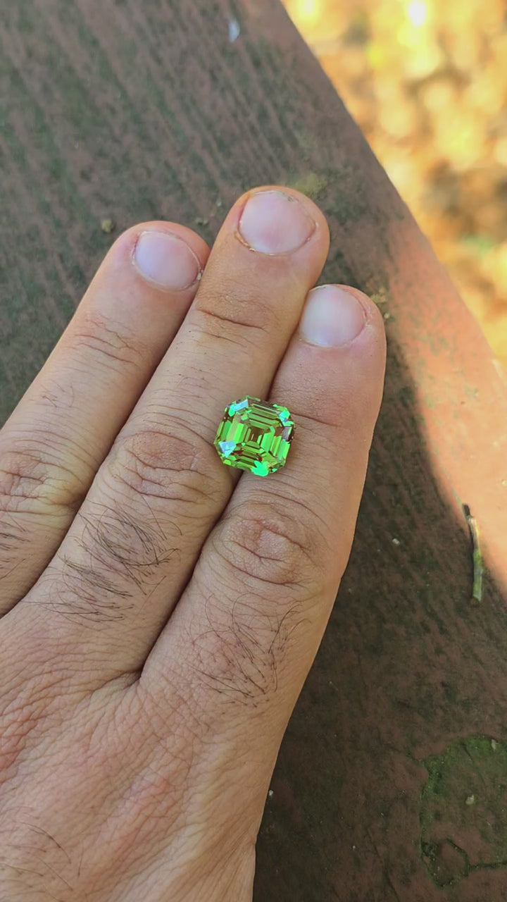 Czochralski Green and Red Christmas Garnet, Asscher Cut, 12.52 Carats