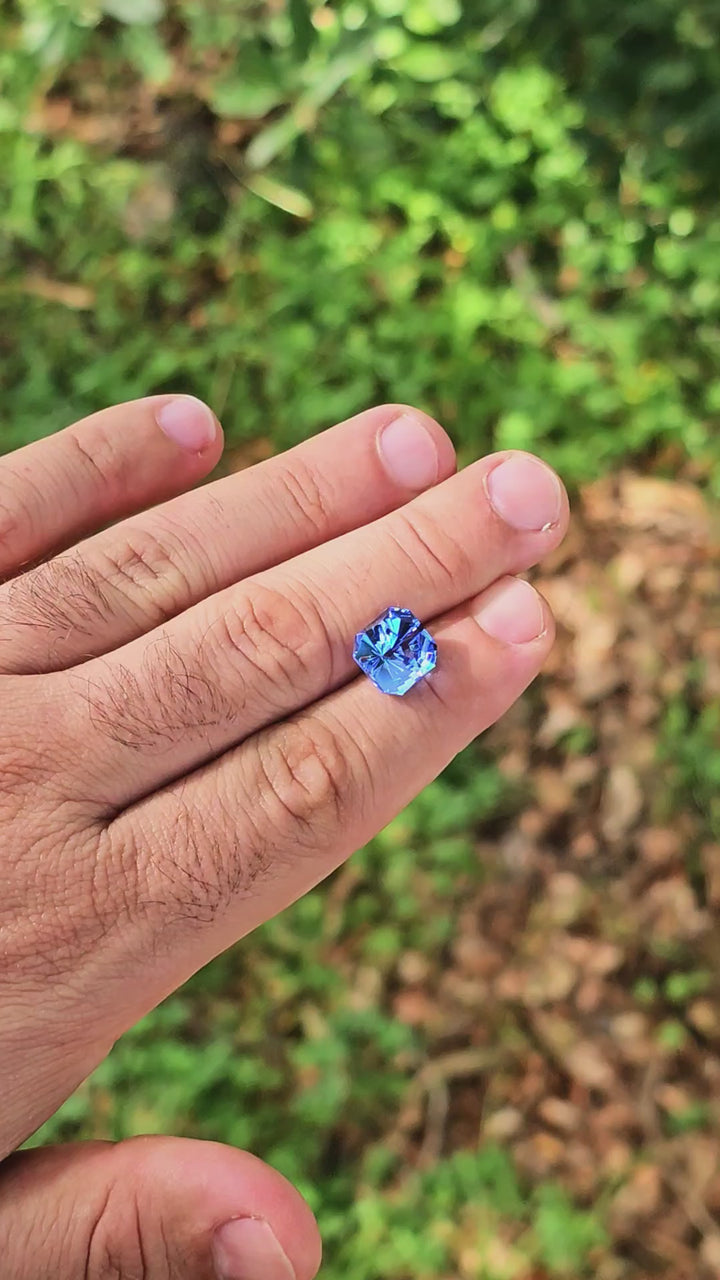 Cornflower Blue Lab Spinel, Tessellation Cut, 7.41 Carats