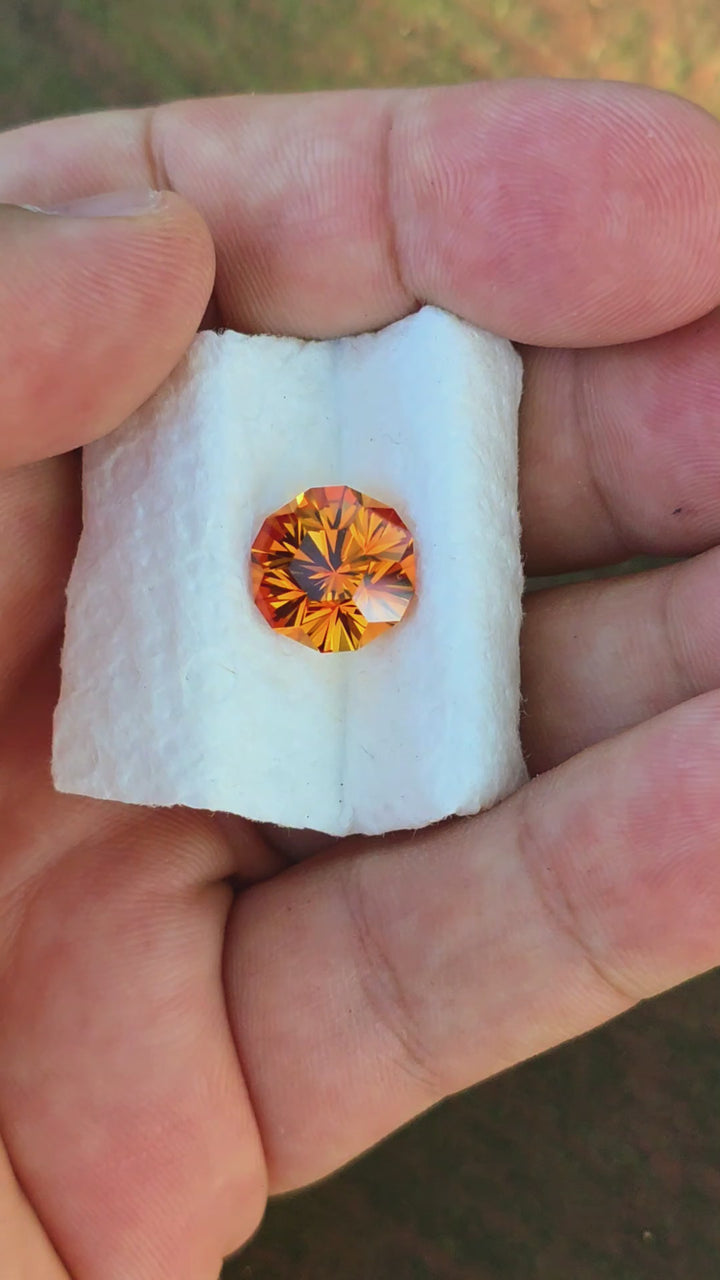 Pumpkin Orange Lab Sapphire, Gnome's Geode Cut, 7.30 Carats