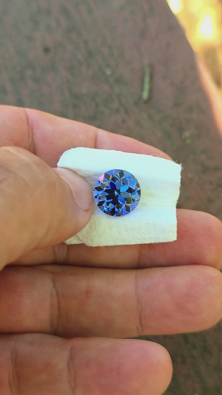 Blue Czochralski Lab Sapphire, Traditional Round Brilliant Cut, 8.79 Carats