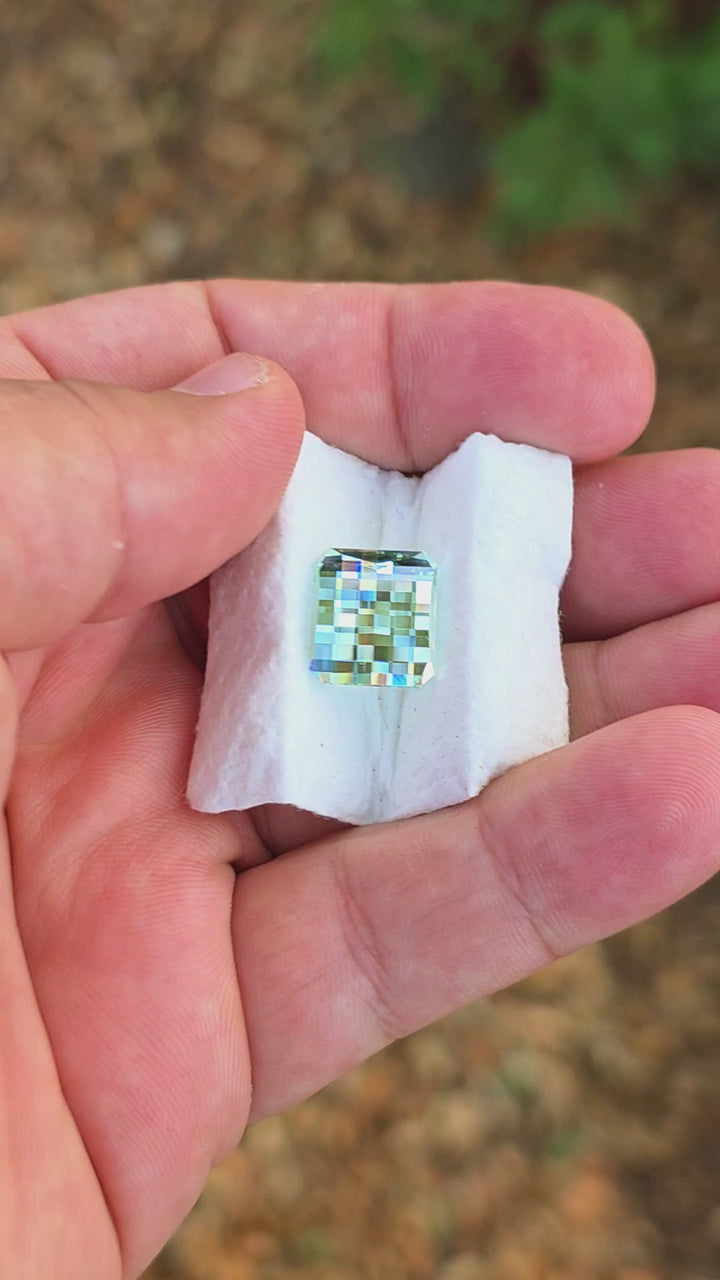 Gray Green Ytterbium YAG, Pixel Rectangle Cut, 13.32 Carats