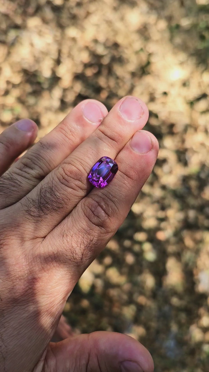 Color Shift Purple Lab Sapphire, Antique Long Cushion Cut, 10.85 Carats