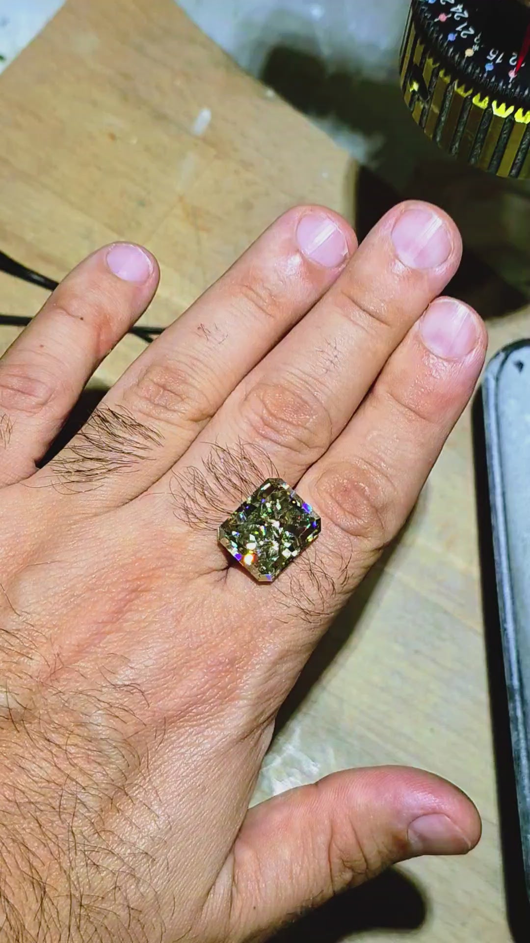 Gray Green Moissanite, Crushed Ice Rectangle Cut, 18.35 Carats