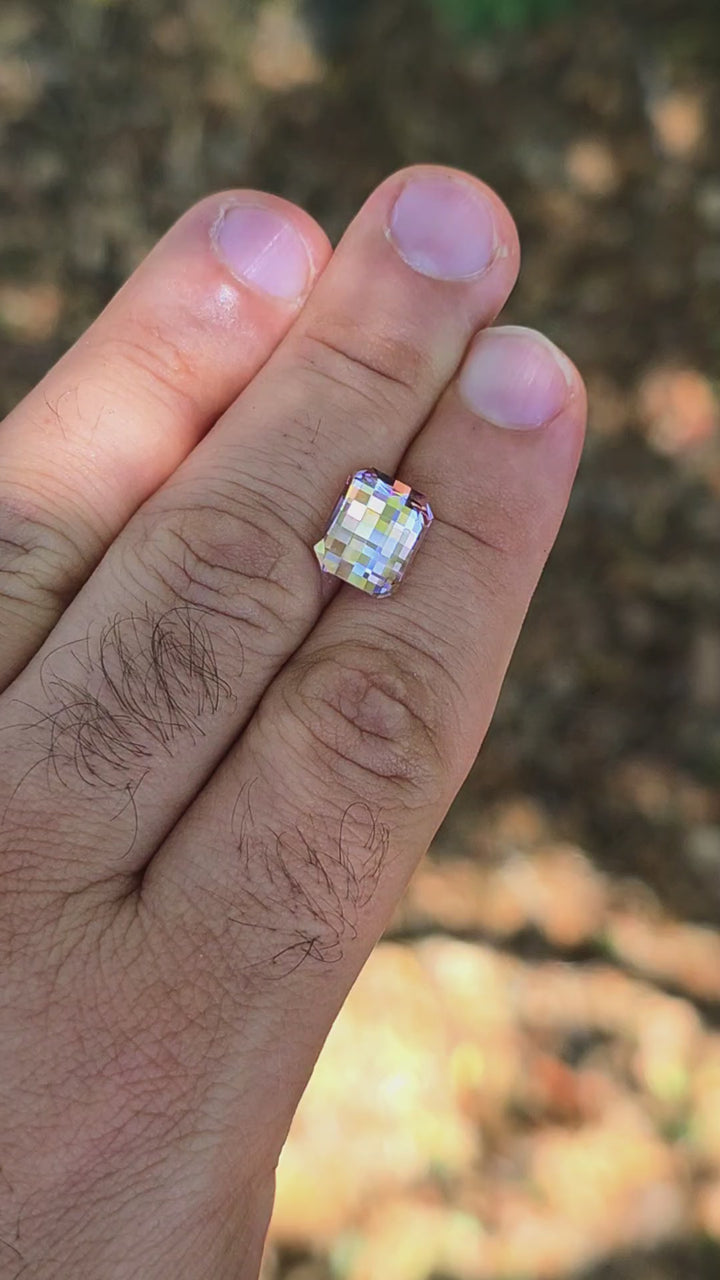 Lilac Purple Czochralski Lab Sapphire, Pixel Rectangle Cut, 6.80 Carats