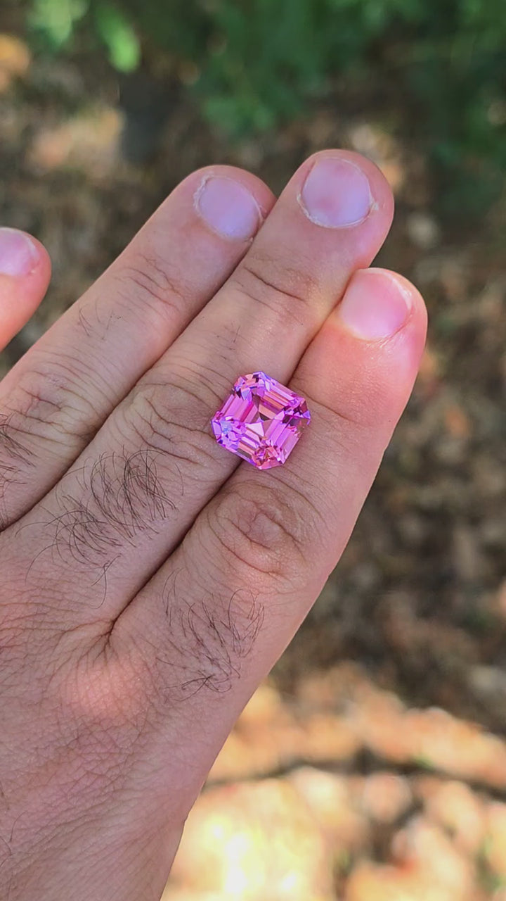 Barbie Pink Lab Sapphire, Asscher Cut, 12.09 Carats