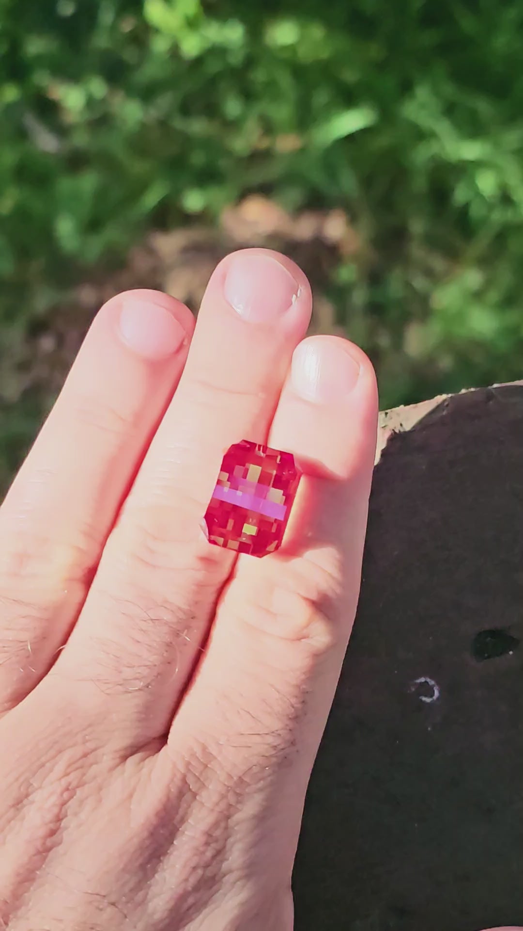 Kyroupolos Green and Red Christmas Garnet, Pixel Rectangle Cut, 25.96 Carats