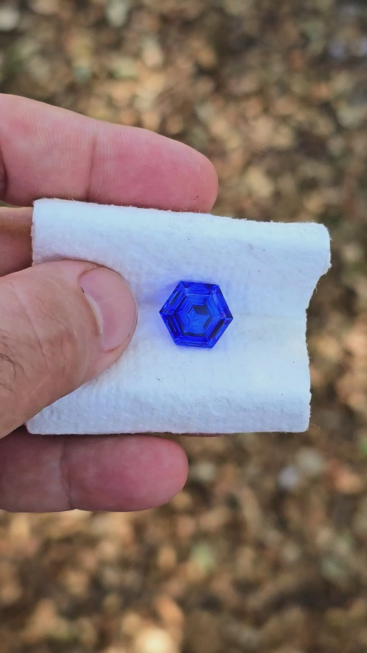 Djeva Fire Blue Lab Spinel, Hexagon Step Cut, 8.10 Carats