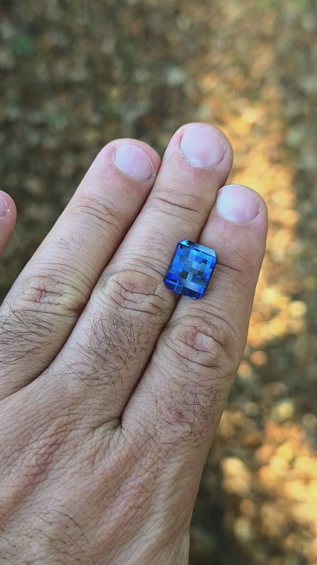 Blue Czochralski Lab Sapphire, Pixel Rectangle Cut, 11.37 Carats