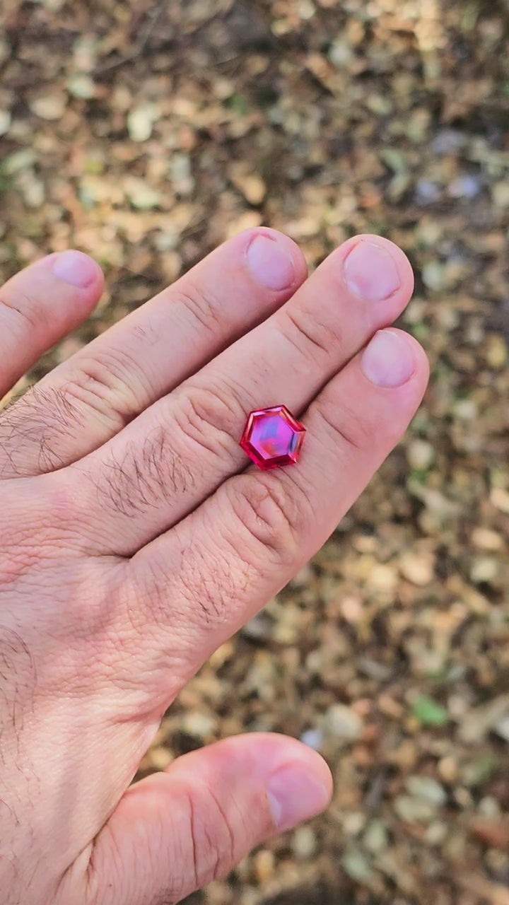 Pigeon Blood Lab Spinel, Hexagon Step Cut, 6.58 Carats