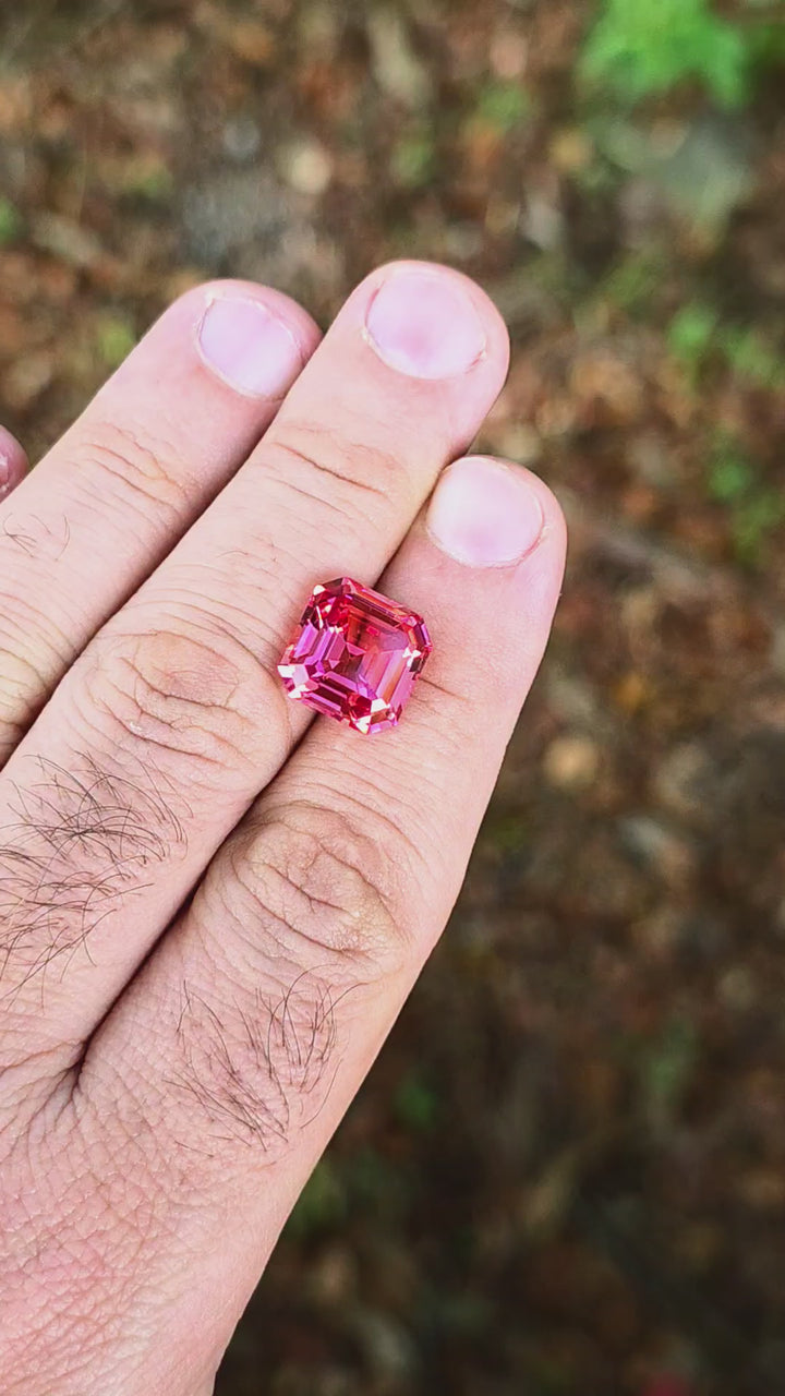 Czochralski Titanium Pink Sapphire, Asscher Cut, 9.68 Carats