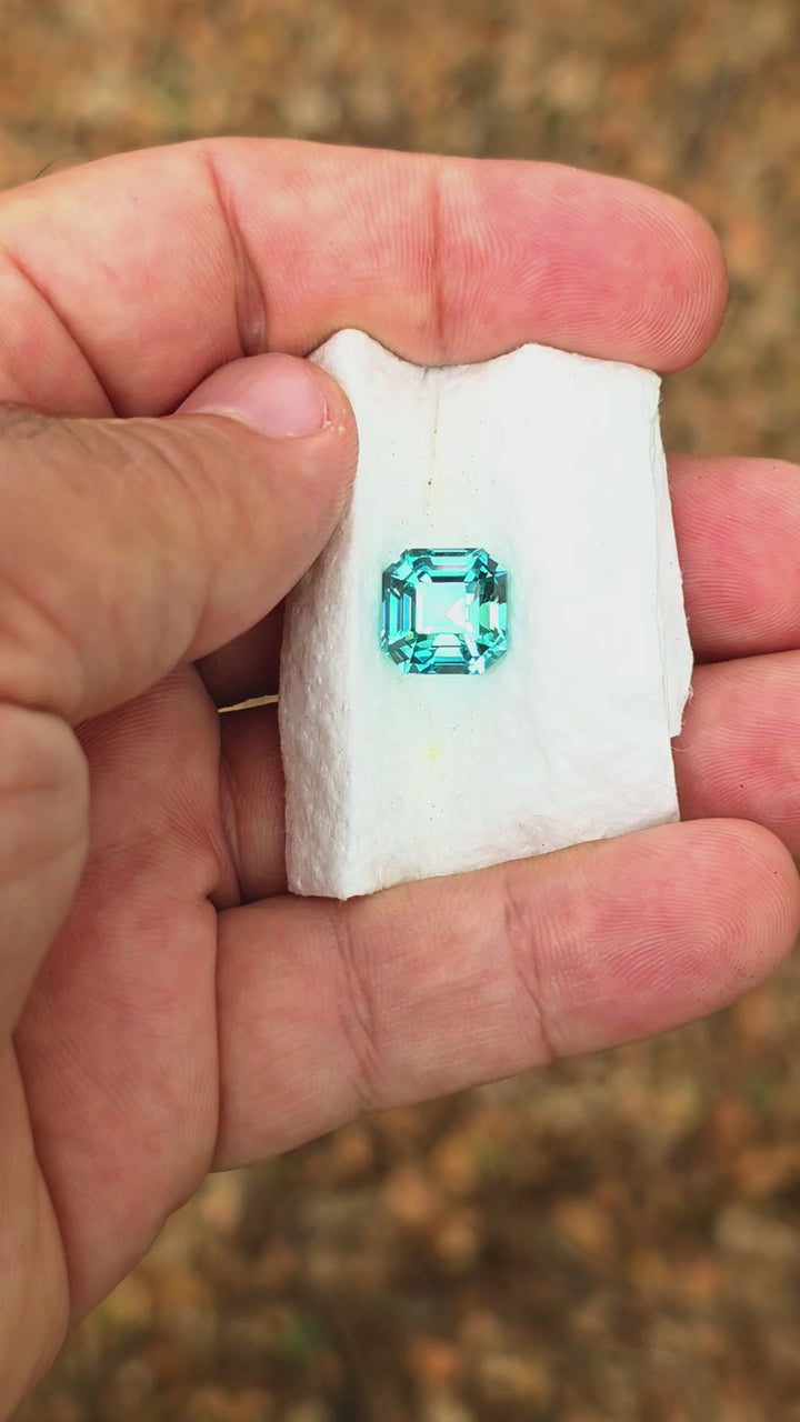 Bright Cobalt Teal Lab Sapphire, Asscher Cut, 8.49 Carats
