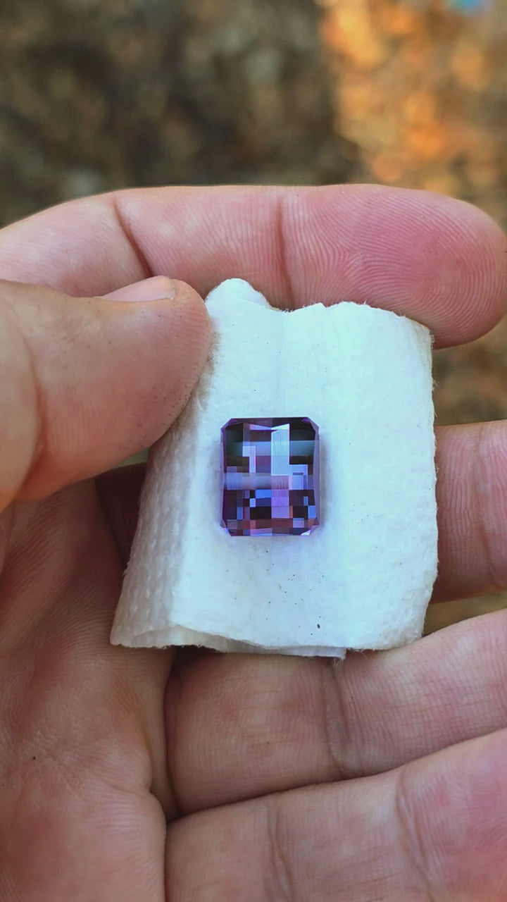 Djeva Color Change Lab Sapphire, Pixel Rectangle Cut, 8.65 Carats