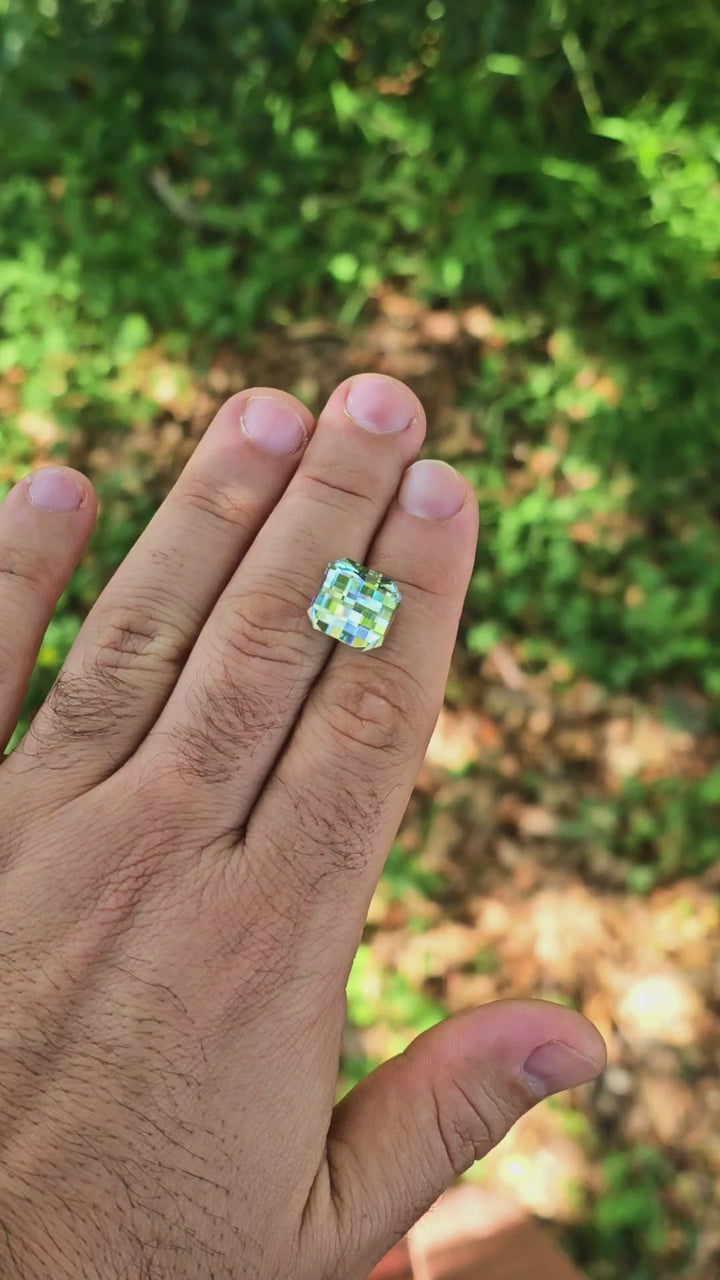 Pastel Mint Laser Garnet, Pixel Square Cut, 17.36 Carats