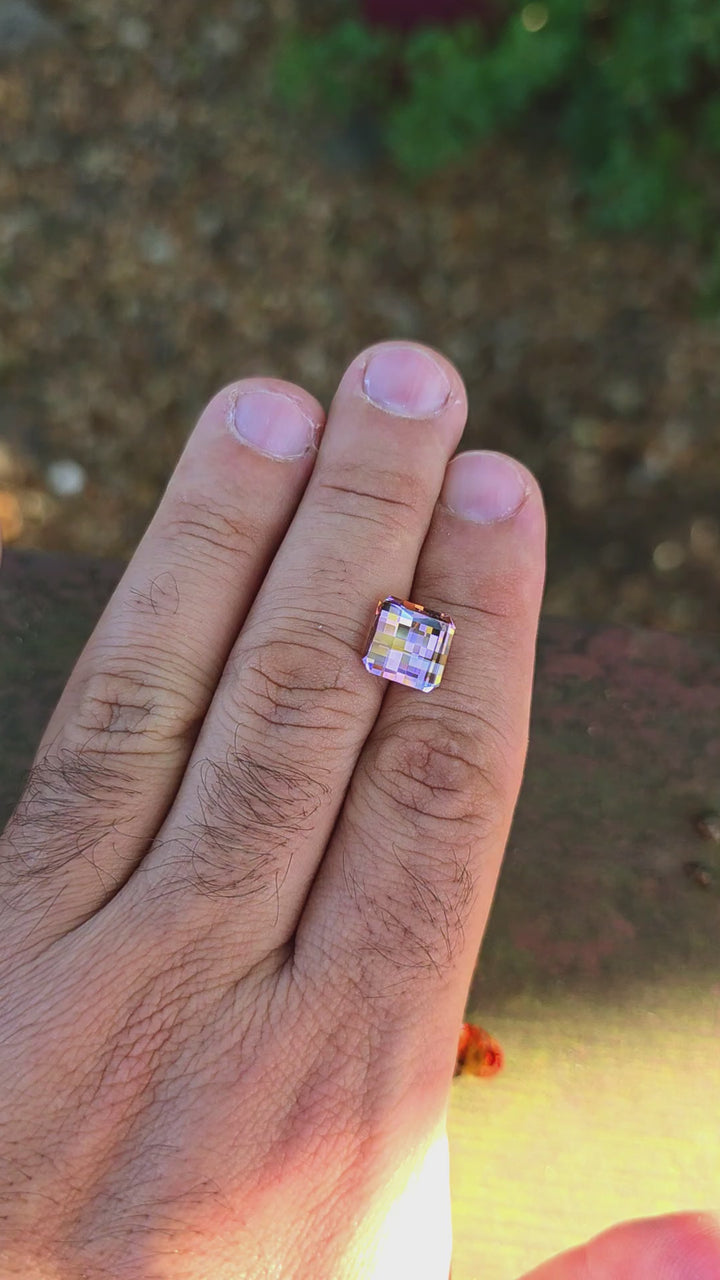 Soviet Era Padparadscha Erbium YAG, Pixel Square Cut, 7.93 Carats