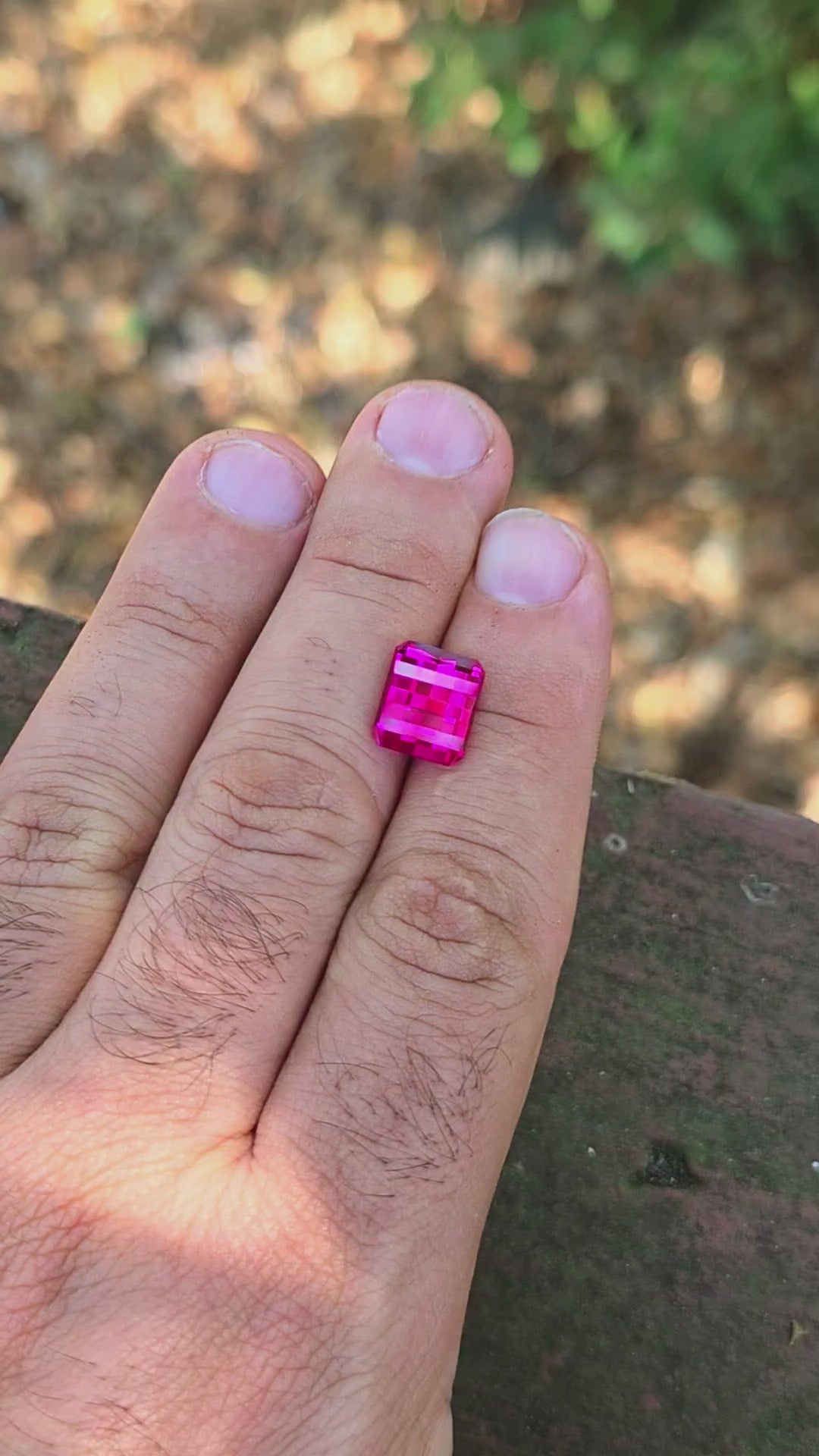 Fire Neon Pink Lab Sapphire, Pixel Rectangle Cut, 6.67 Carats