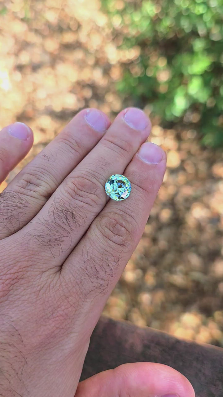 Pastel Mint Laser Garnet, Traditional Round Brilliant Cut, 8.13 Carats