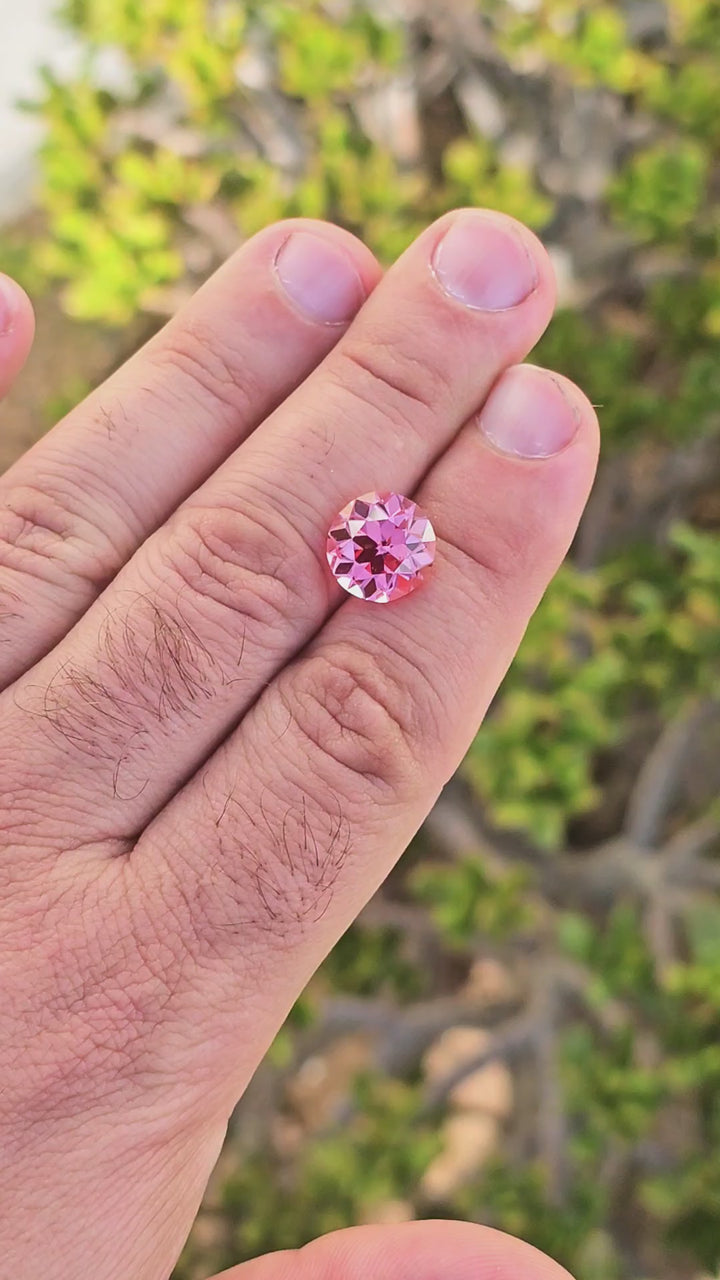 Sunrise Padparadscha Lab Sapphire, Traditional Round Brilliant Cut, 8.08 Carats