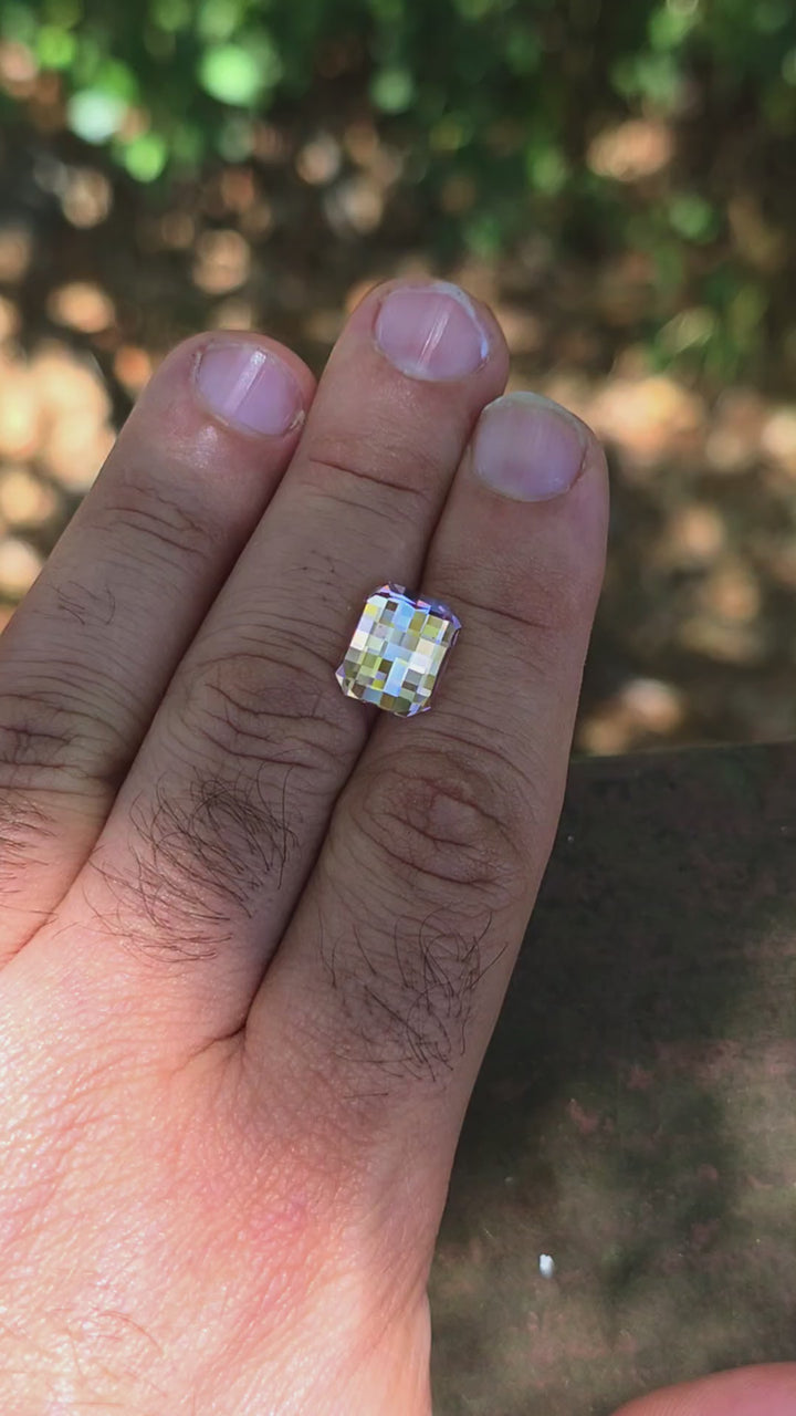 Lilac Purple Czochralski Lab Sapphire, Pixel Rectangle Cut, 7.80 Carats