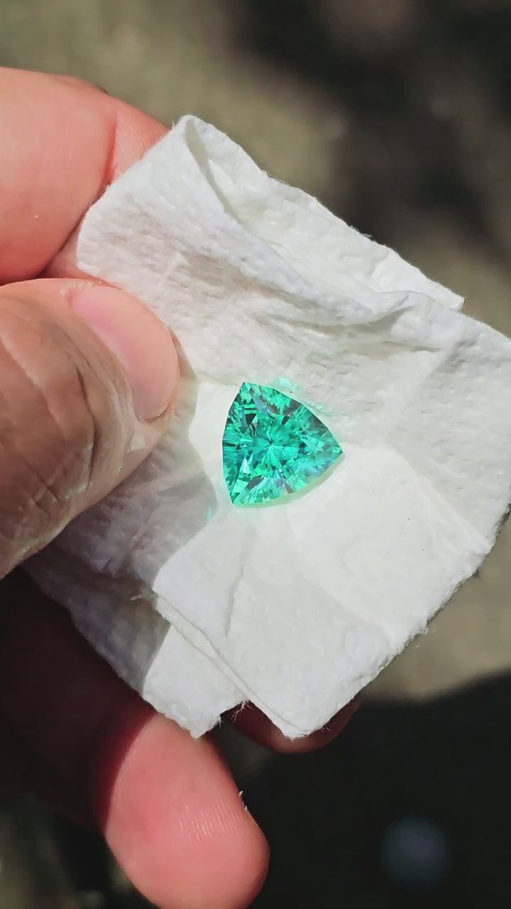 Bright Cobalt Teal Lab Sapphire, Trillian Internal Reflections Cut, 7.75 Carats
