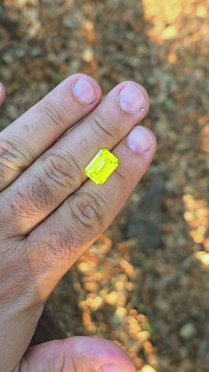 "Ultra" Glow In The Dark Lab Garnet, Emerald Cut, 15.02 Carats