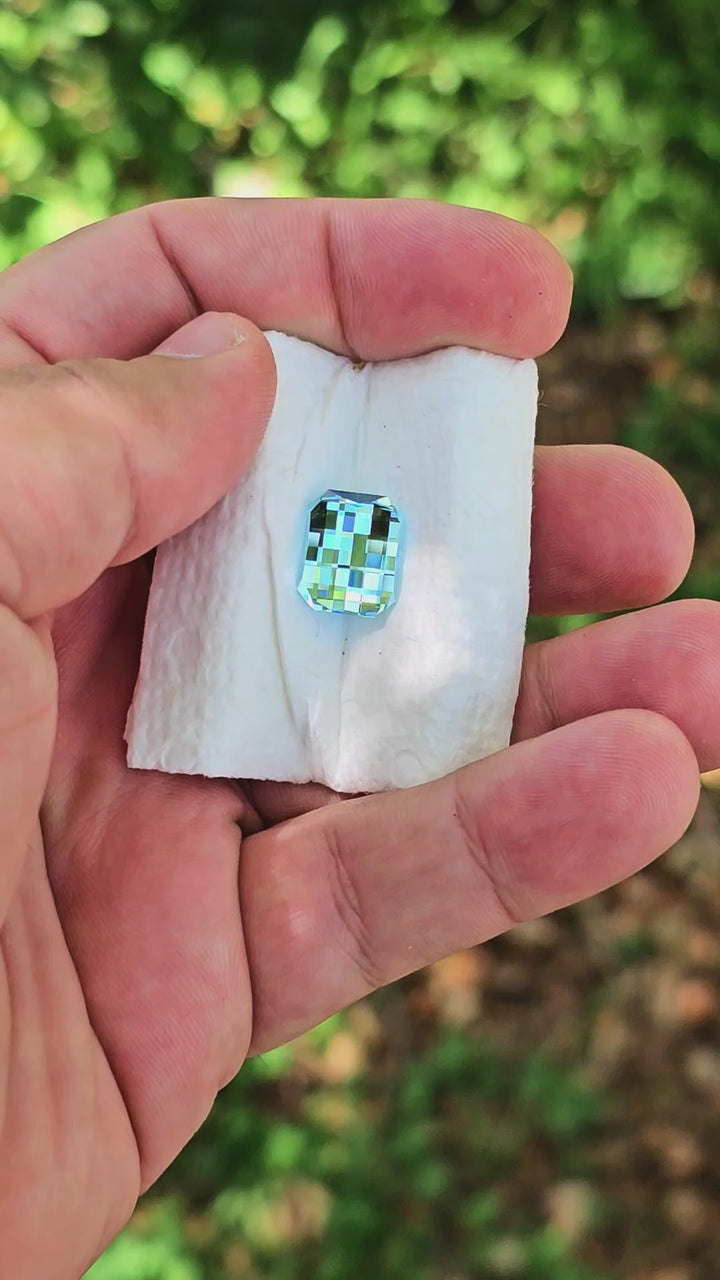 Aqua Blue Lab Sapphire, Pixel Rectangle Cut, 8.90 Carats