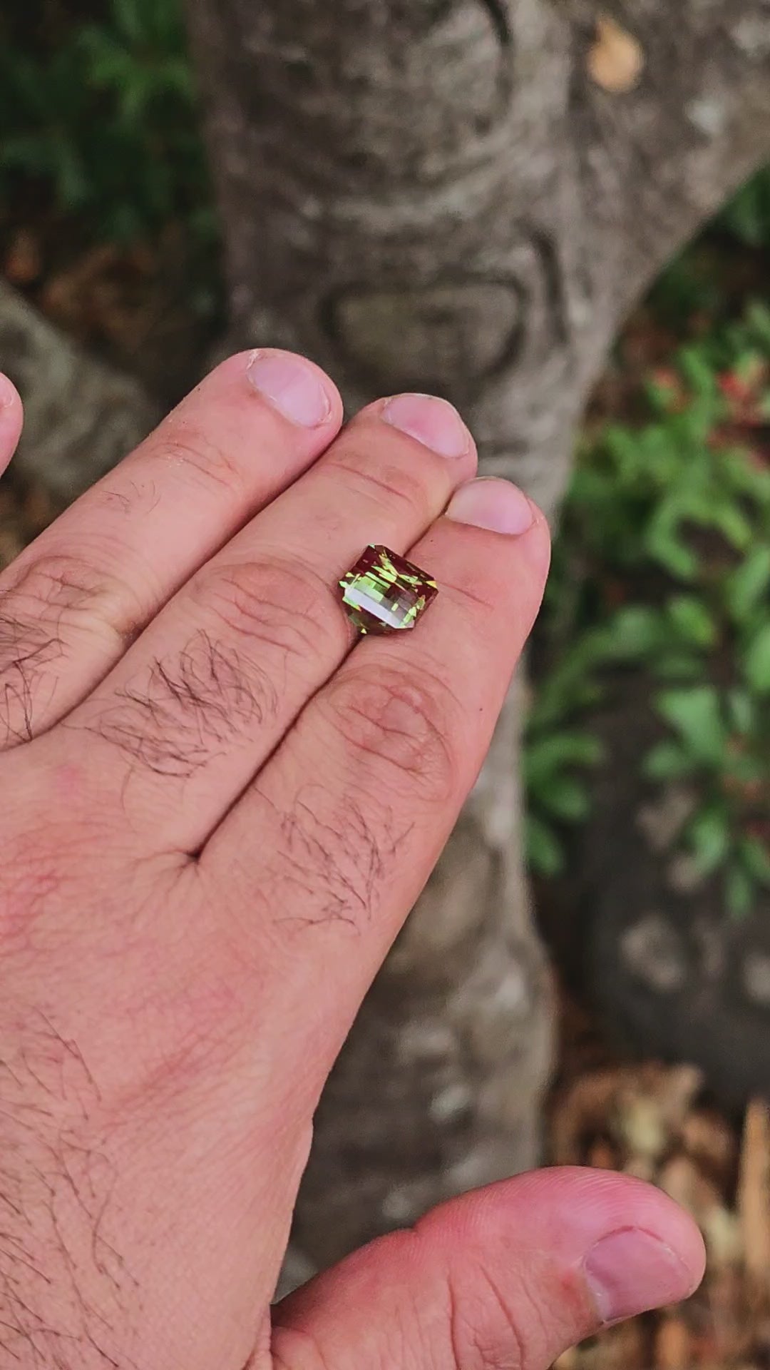 Green and Red Christmas Garnet, Pixel Square Cut, 8.63 Carats