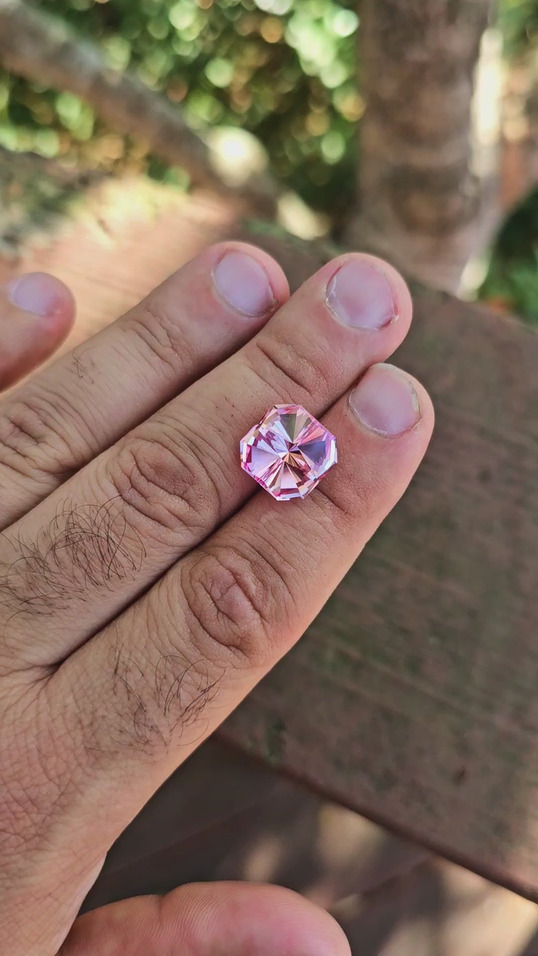 Pinkish Peach Padparadscha Lab Sapphire, Tessellation Cut, 12.17 Carats