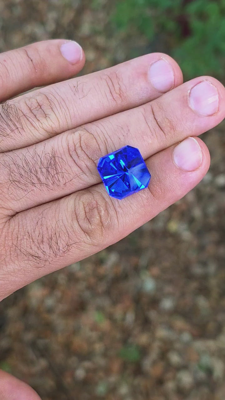 Djeva Fire Blue Lab Spinel, Tessellation Cut, 19.52 Carats