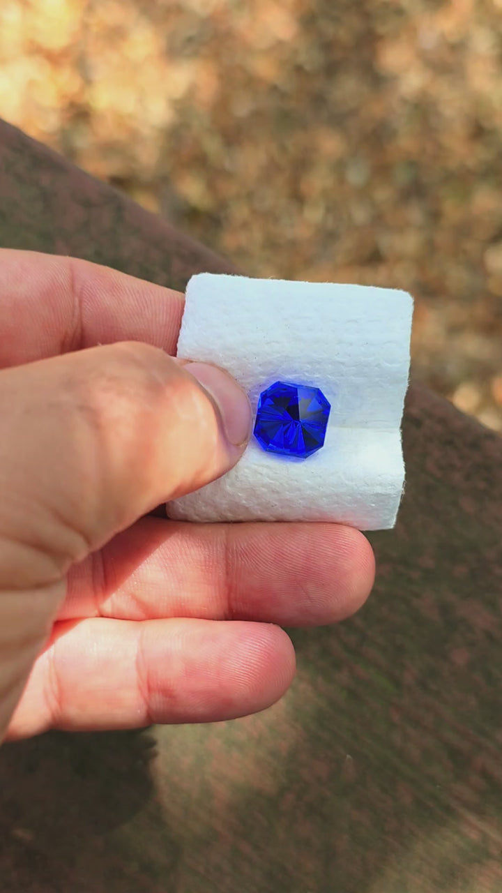 Djeva Fire Blue Lab Spinel, Tessellation Cut, 7.20 Carats