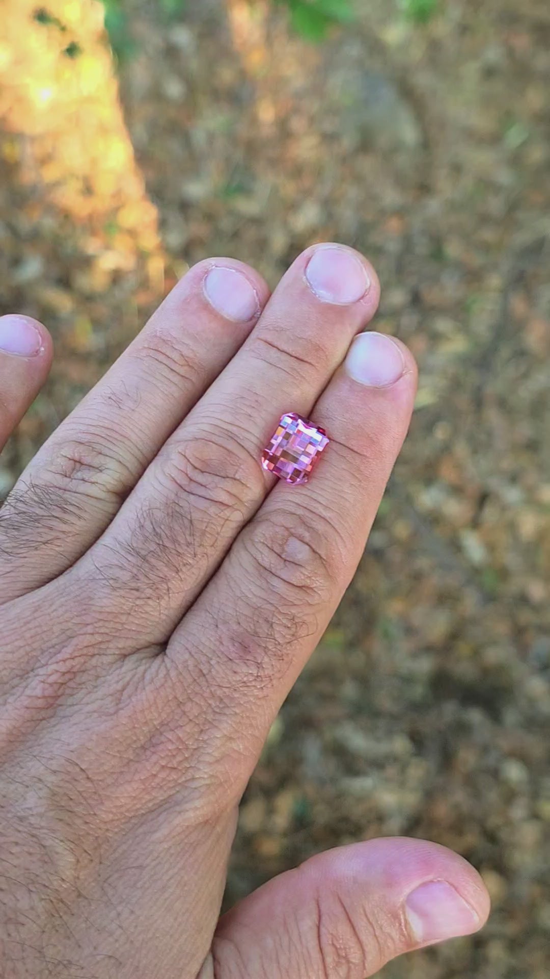 Light Pink-Orange Padparadscha Lab Sapphire, Pixel Rectangle Cut, 6.59 Carats
