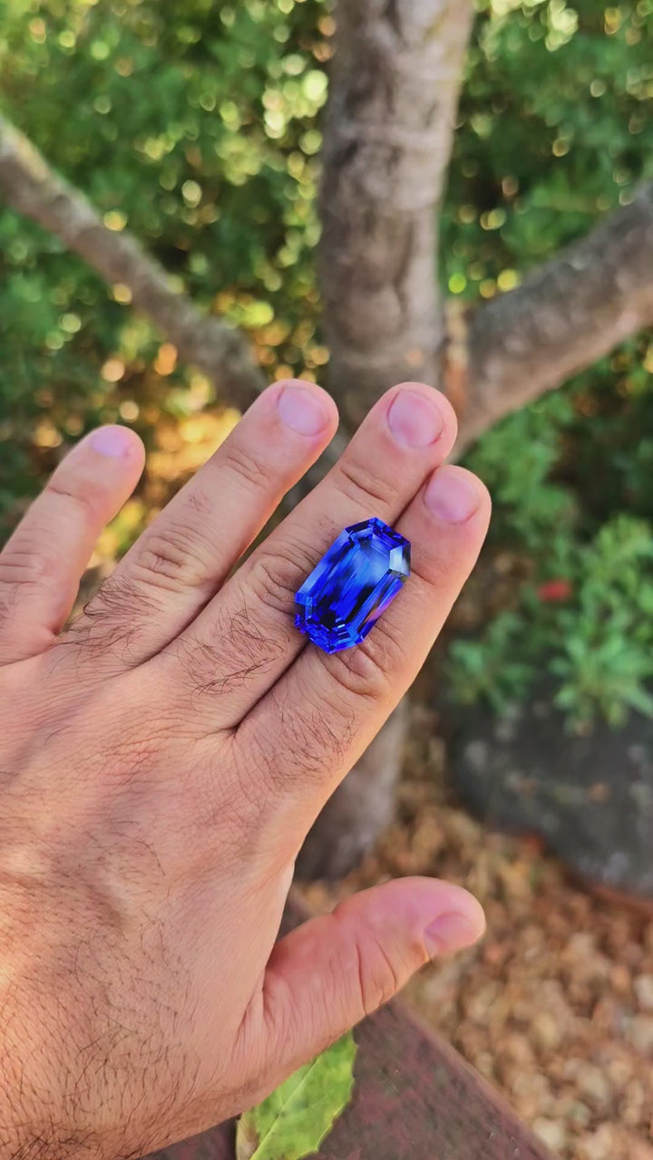 Djeva Fire Blue Lab Spinel, Stretched Octagon Cut, 45.5 Carats