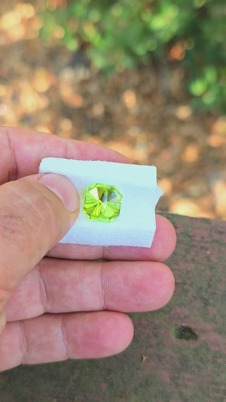 Peridot Green Colored Lab Sapphire, Tessellation Cut, 8.62 Carats