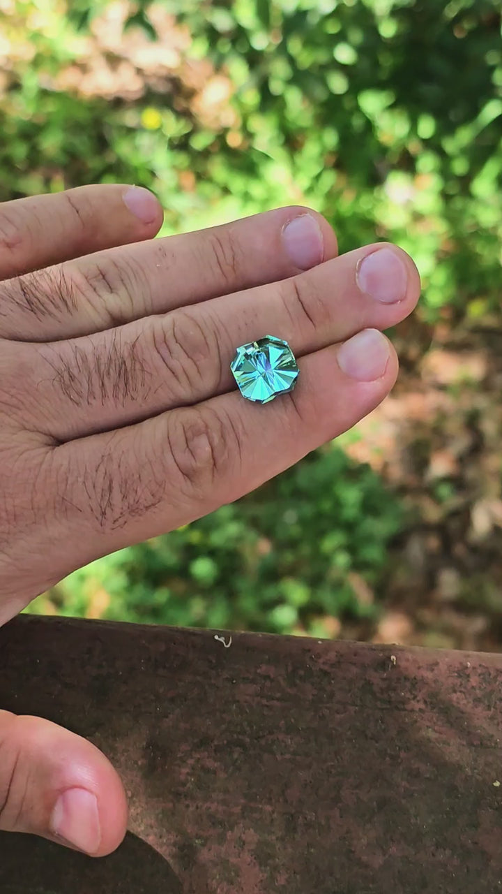 Cobalt Teal Lab Sapphire, Tessellation Cut, 10.20 Carats